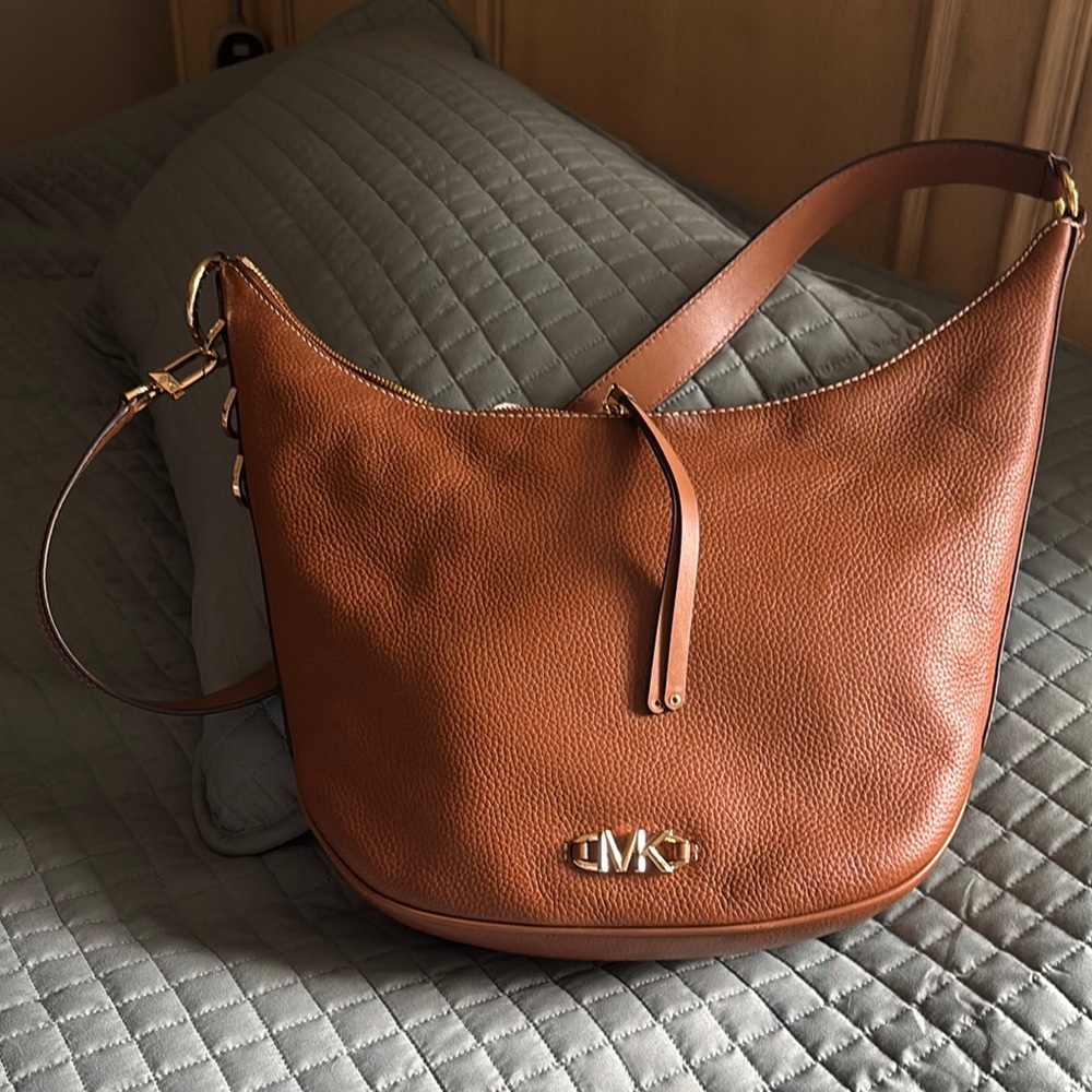 Michael Kors Brown Leather Hobo Bag with Silver Hardware